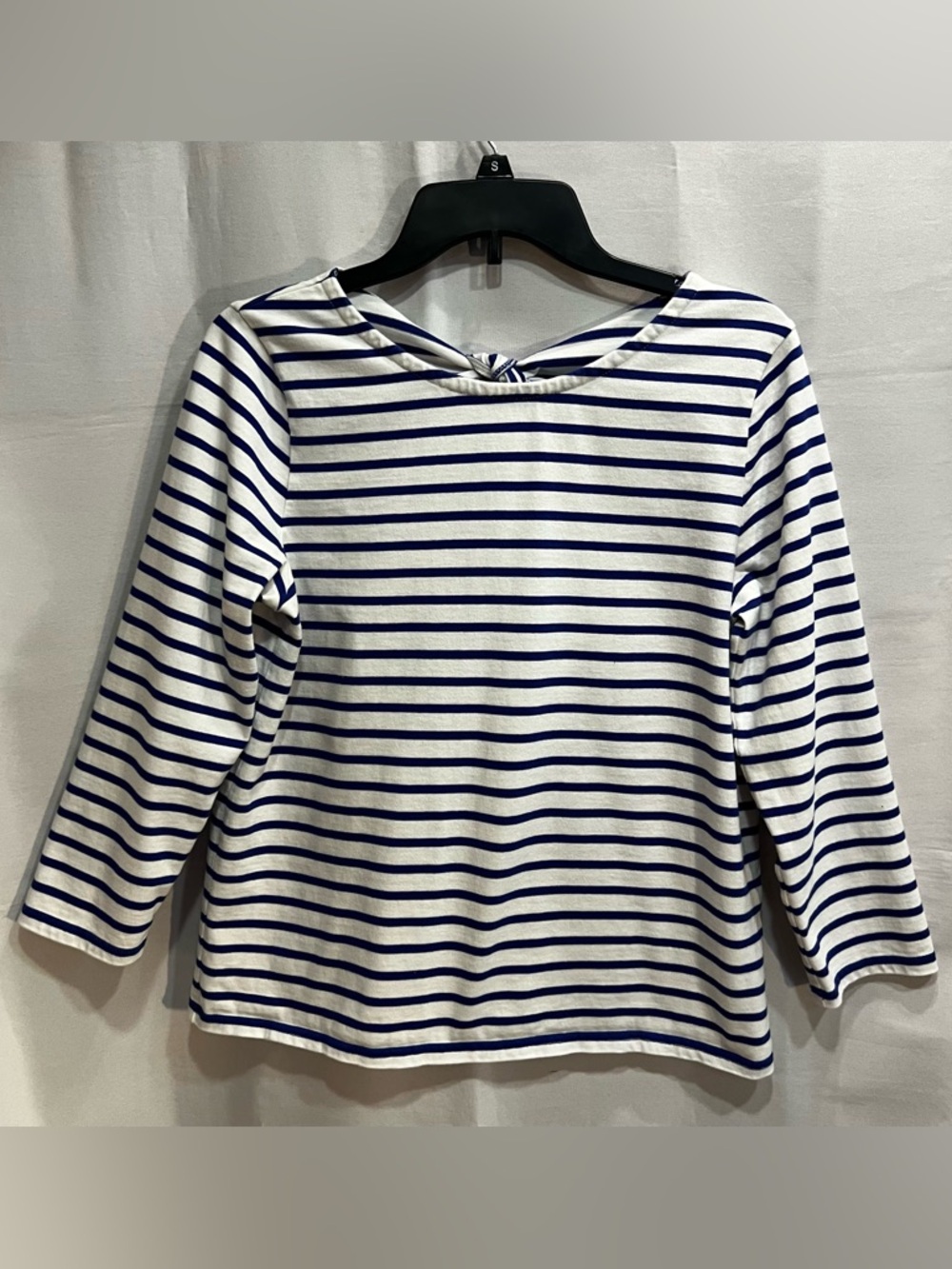 J. Crew Bright Blue and White Striped 3/4 Sleeve Top Back Tie Size M